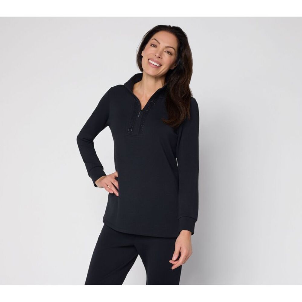 Belle by Kim Gravel Women's Top Petite PS ScubaLuxe Sparkle Black